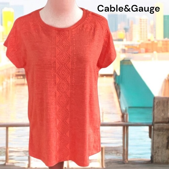 Cable & Gauge NWT Textured Top S/P Color Molton Lava - Picture 1 of 8